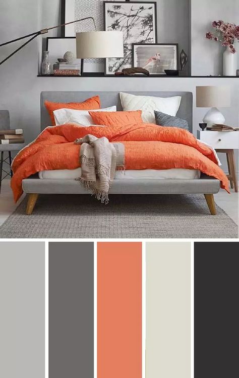 Grey Orange Bedroom, Choosing Bedroom Colors, Beautiful Bedroom Colors, Bedroom Orange, Grey Color Scheme, Design Blogs, Grey Bedroom, Room Color Schemes, Bedroom Color Schemes