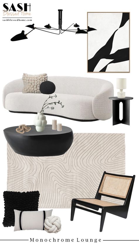 Monochrome Living Room, Materials Board Interior Design, Home Office Design Ideas, Black And White Living Room, Monochrome Interior, Interior Design Boards, Board Designs, Office Design Ideas, Black And White Decor