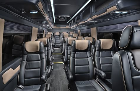 Sprinter, RV, Bus and Limo seating options - Premier Products Sprinter Bus, Sprinter Rv, Mb Sprinter, Limo Bus, Rv Bus, Bus Interior, Luxury Van, Luxury Bus, Van Car