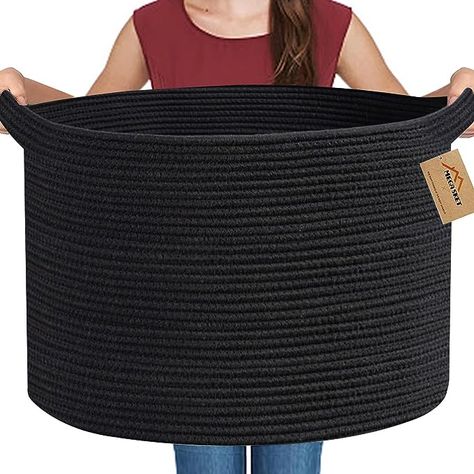 Amazon.com: MEGASKET Large Black Blanket Basket, 22" X 22" X 14" Woven Rope Baskets for Storage, Kids Dog Toy Storage Baskets Organizer Bins, Blanket Storage for Living Room, Black Wicker Baskets for Organizing : Baby Modern Dog Toys, Rope Making, Baskets For Storage, Large Woven Basket, Living Room Blanket, Dog Toy Basket, Dog Toy Storage, Black Basket, Rope Baskets