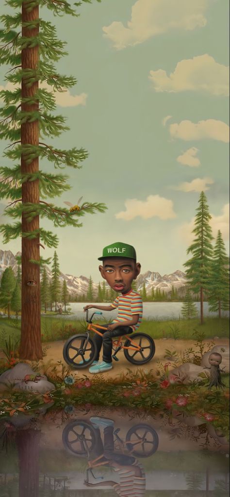 Tyler, the Creator on a bike in the woods (Wolf album cover) Chromakopia Wallpaper Tyler The Creator, Wolf Tyler The Creator Album Cover, Wolf Wallpaper Tyler The Creator, Ttc Wallpaper, Tyler The Creator Lockscreen, Wolf Iphone Wallpaper, Wolf Album Cover, Wallpaper Wolf, Wolf Album