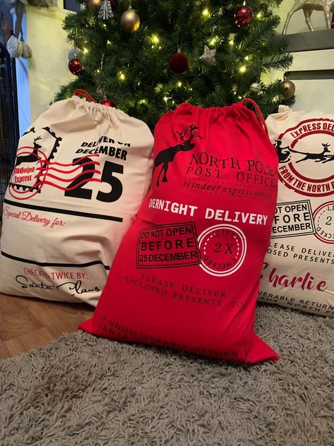 Personalised Santa Sacks by ByHerCreations on Etsy Christmas Eve Activities, Easy Gift Wrapping, Personalised Santa Sacks, Christmas Sack, Simple Gift Wrapping, Large Gift Bags, Santa Sack, Night Before Christmas, Present Wrapping