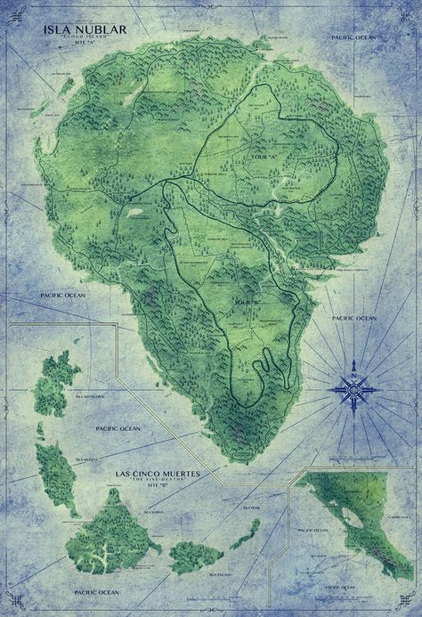 Jurassic Park Map - Isla Nublar - Color by FabledCreative Jurassic Park Map, Jurassic Movies, Welcome To Jurassic Park, Isla Nublar, Life Finds A Way, Jurassic Park 1993, Jurrasic Park, Michael Crichton, The Lost World