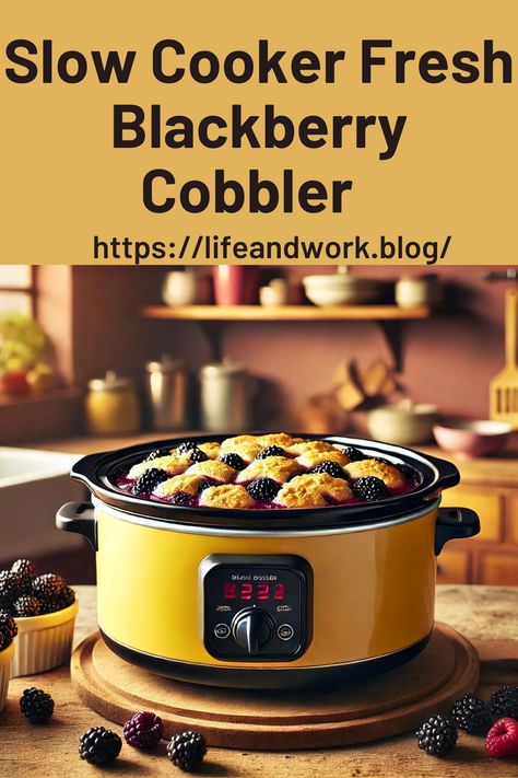 Slow Cooker Fresh Blackberry Cobbler Crockpot Cobbler Recipes, Fresh Blackberry Cobbler, Gluten Free Blackberry Cobbler, Slow Cooker Cobbler, Crockpot Cobbler, Refrigerator Jam, Mixed Berry Cobbler, Crockpot Desserts, Cobbler Easy