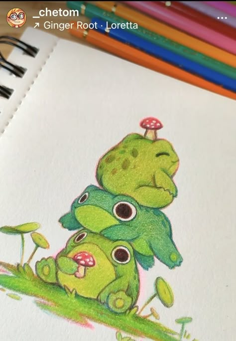 Marker Doodles Easy, Frog Drawing, Frog Art, Cute Doodles Drawings, Marker Drawing, Cute Doodle Art, Dessin Adorable, Color Pencil Art, Cute Easy Drawings