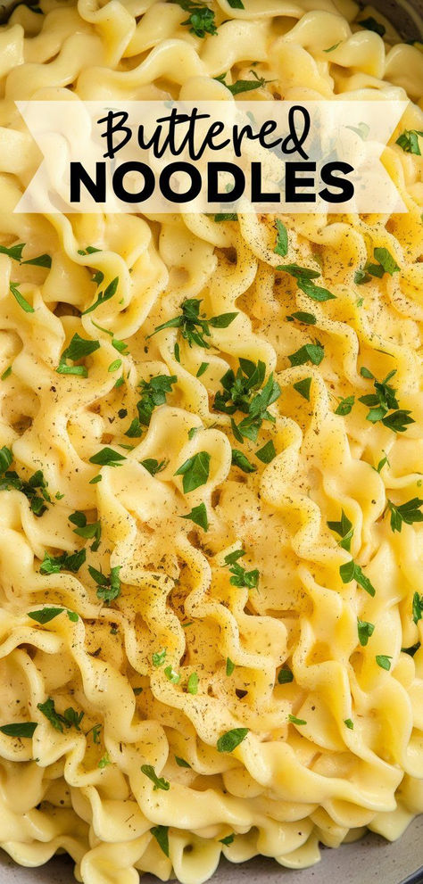 Classic Buttered Noodles – Enjoy the simplicity of classic buttered noodles! This comforting dish features tender noodles tossed in rich butter and a sprinkle of parmesan, making it a quick and satisfying meal for any occasion. Buttered Noodles Recipe Noodles And Co, Best Butter Pasta Recipe, Creamy Buttered Noodles, Reams Noodles Recipes Easy, Gravy Noodles Recipes, Buttered Noodles With Bread Crumbs, Long Noodles For New Years, New Years Noodles Recipe, Noodles And Sauce Recipes