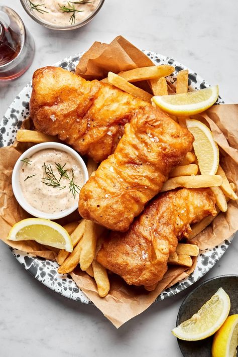 Our light and crispy beer battered fish recipe is twenty thousand leagues above any of the frozen varieties, and will take your fish fry to the next level. Beer Battered Fish Recipes, Fish Batter Recipe, Fish N Chips Recipe, Cod Fish Recipes, Fried Cod, The Modern Proper, Modern Proper, Beer Battered Fish, Beer Battered