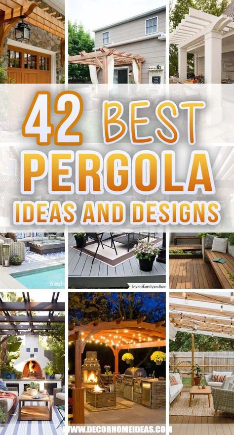 Pergola Front Yard, Cottage Pergola Ideas, Cool Pergola Ideas, Pretty Pergola Ideas, Backyard Pergola Ideas Diy, Backyard Deck Pergola Ideas, Pergola Ideas Attached To House Deck, Pergola Off Deck, Back Pergola Ideas