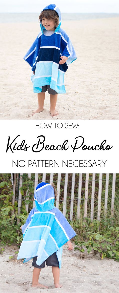 Sewing Gifts For Kids, Towel Poncho, Beach Poncho, Kids Poncho, Sewing Tricks, Diy Vetement, Hooded Towels, Beginner Sewing Projects Easy, Kids Sewing