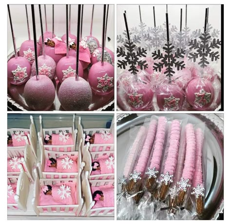 Pink Christmas Treats, Winter Wonderland Baby Shower Ideas Girl, Pink Winter Wonderland Baby Shower Ideas, Winter Wonderland Treats, Pink Winter Wonderland Baby Shower, Winter Onderland Birthday, Winter Wonderland Baby Shower Ideas, Wonderland Baby Shower Ideas, Snowflake Is On The Way