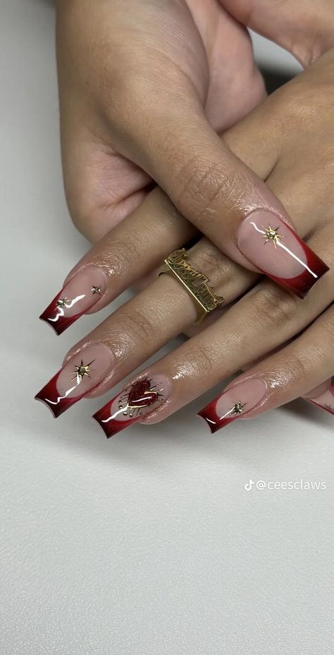 Nail Inspo Medium Square, Nail Inspiration Summer 2024 Square, Nail Inspo Short Square, Nail Inspo Medium, French Tip Red, Nail Inspo French Tip, Nail Inspo French, Nail Inspo Short, Short Square Nail