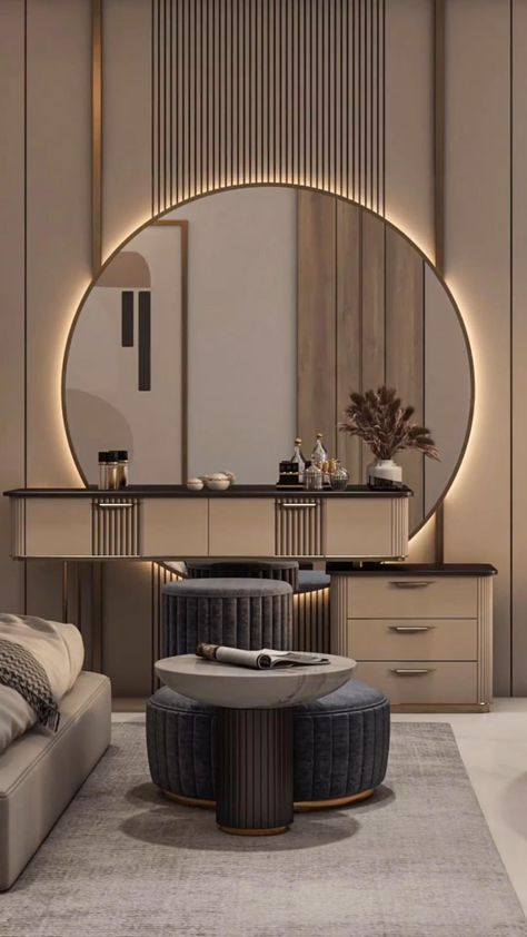 Discover the elegance of a well-designed vanity that transforms your morning routine. Explore stylish and functional ideas to create the perfect grooming space Dressing Unit, Bedroom Design Styles, Bedroom Interior Design Luxury, Dressing Table Design, Bedroom Door Design, Modern Luxury Bedroom, Bedroom Decor Design, Bed Furniture Design, Bedroom Furniture Design