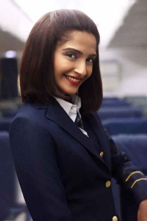 Neerja (2016) Neerja Movie, Neerja Bhanot, Knot Bun, Bollywood Pictures, Glamour World, Bollywood Hairstyles, Movie Pictures, Hindi Movie, Anushka Sharma