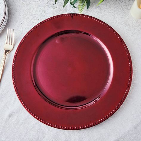 6 Pack | 13" Burgundy Round Acrylic Beaded Charger Plates Beaded Charger Plates, Acrylic Charger Plates, Burgundy Acrylic, Groove Design, Rim Design, Charger Plate, Fine Dining Restaurant, Wedding Table Settings, Party Centerpieces