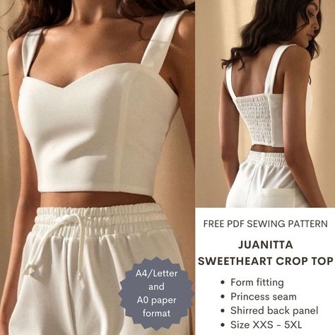 Juanitta sweetheart crop top – PDF sewing pattern – Tiana's Closet Crop Top Pattern Sewing, Sew Crop Top, Top Pattern Sewing, Sweetheart Crop Top, Crop Top Sewing Pattern, Diy Clothes Patterns, Diy Crop Top, Sewing Top, Crop Top Pattern