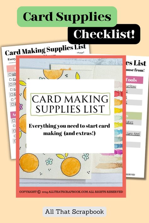 Handmade card making supplies list Card Making For Beginners, Selling Handmade Cards, Card Making Essentials, Card Making Tools, Travel Scrapbook Pages, Handmade Card Making, Mini Album Tutorial, Kids Scrapbook, Free Card