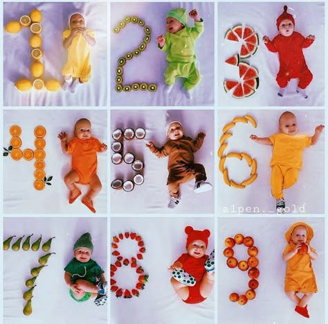 Fruit Milestone Pictures, Baby 12 Month Pictures Ideas, 1 To 12 Months Baby Photo Ideas, 12 Months Baby Pictures Ideas, Baby Milestones Pictures, Baby Bash, Monthly Pictures, Monthly Baby Pictures, Baby Milestone Photos