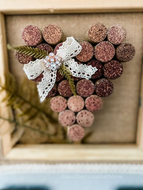 Today, I'm going to show you how to make a sweet wine cork heart craft. It's really simple and perfect for Valentine's Day. Let's get started. #southerncrushathome #winecorkheart Wine Cork Crafts Valentines Day, Cork Heart Diy, Valentine Cork Crafts, Easter Cork Crafts, Cork Ornaments Diy, Wreath Cork, Cork Hearts, Valentines Wine Bottle Crafts, Wine Cork Heart