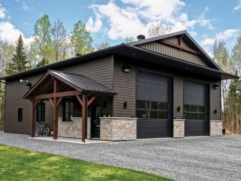 Garage Plans With Loft, Metal Shop Building, Modern Farmhouse Ranch, Pole Barn Garage, Plan Garage, Metal Building House Plans, Building A Pole Barn, Garage Guest House, Garage Exterior