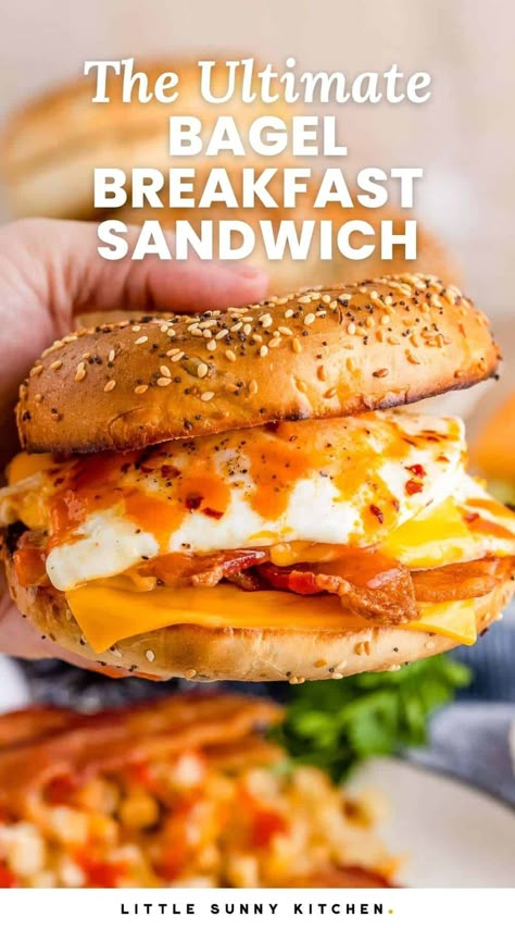 Start your day with the best ever Bagel Breakfast Sandwich with crispy bacon, jammy eggs, and melty cheese. This sandwich is satisfying, filling, and the best way to start your day! Sandwich Bar Ideas, Meal Prep Healthy Breakfast, Bagel Sandwich Recipes, Diy Sandwich, Breakfast Bagels, Southern Style Kitchen, Bagel Breakfast, Cream Cheese Sandwiches, Little Sunny Kitchen