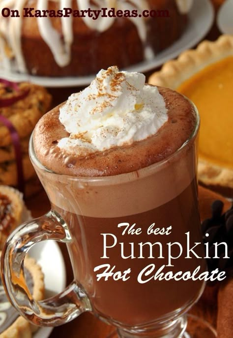 The best PUMPKIN HOT CHOCOLATE recipe via Kara's Party Ideas KarasPartyIdeas.com Perfect for fall! Pumpkin Hot Chocolate Recipe, Pumpkin Hot Chocolate, Hot Chocolate Recipe, Everything Pumpkin, Fall Foods, Pumpkin Everything, Chocolate Recipe, Hot Chocolate Recipes, Best Pumpkin