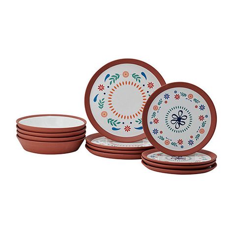 Mesa Mia Chapala 12-pc. Stoneware Dinnerware Set, Color: Barro - JCPenney Mexican Dinnerware, Mexican Table Setting, Red Dinnerware Set, Spanish Dinner, Mexican Heritage, Stoneware Dinnerware Sets, Stoneware Dinnerware, Traditional Mexican, Spark Joy