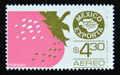 History Drawing, Product Editorial, Postage Stamp Design, Postage Stamp Collection, Mexican Peso, Vintage Ice Cream, Fruits Images, Mail Stamp, Pink Drink