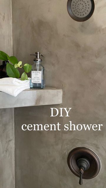 Cement Showers Concrete Walls, Concrete Shower Diy, Cement Wall Bathroom Ideas, Concrete Over Shower Tile, Cement Showers, Cement Shower Walls Diy, Concrete Shower Walls Diy, Microcement Shower Floor, Concretta In Bathroom