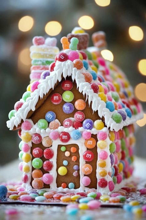 Sprinkle Gingerbread House, Science Gingerbread House, Gingerbread House Out Of Pop Tarts, Gingerbread House Decorating Ideas Easy, Colorful Gingerbread House Ideas, Gingerbread House Candies List, Candy Gingerbread House Ideas, Candyland Gingerbread House Ideas, Candy Land Gingerbread House Ideas