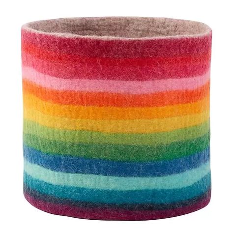 Joyful Felt Bin | The Container Store Hippie Classroom, Rainbow Living Room, Girl Toy Storage, Organization Goals, Rainbow Home Decor, Rainbow Playroom, Decorative Storage Boxes, Rainbow Room, Toy Storage Boxes