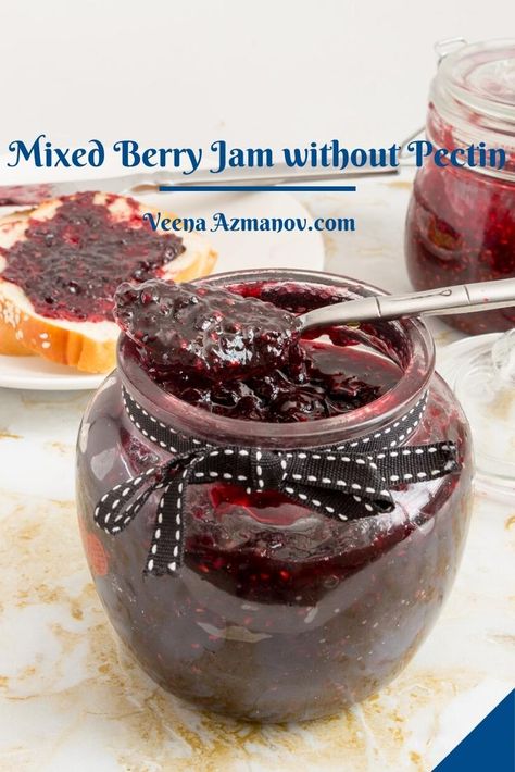 Jam Without Pectin, Mixed Berry Jam, Low Sugar Jam, Canning Fruit, Jam Recipes Homemade, Homemade Jelly, Food Canning, Plum Jam, Peach Jam