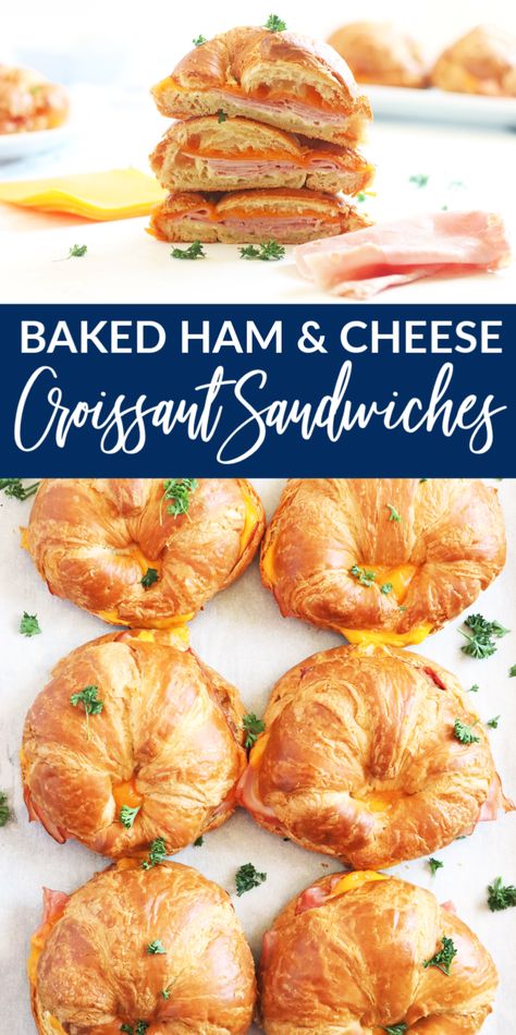 Whip up these easy baked ham and cheese croissants. An easy weeknight dinner that takes 20 minutes or less. Ham and cheese got a good makeover! #passion4savings #sandwiches #baked #ham #cheese #croissants #20minutedinner #dinnerideas Easy Ham And Cheese Croissant, Ham And Cheese Croissant Rolls, Baked Ham And Cheese Croissants, Baked Ham And Cheese Sandwiches, Crescent Sandwiches, Easy Baked Ham, Ham Cheese Croissant, Ham And Cheese Croissants, Croissants Recipe