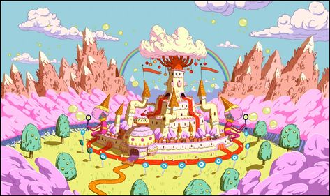 Princess Bubblegum's castle | Adventure Time Fanon Wiki | Fandom Adventure Time Background, Adventure Time Poster, Adventure Time Princesses, Candy Castle, Land Of Ooo, Lumpy Space, Lumpy Space Princess, Adventure Time Wallpaper, Arte 8 Bits