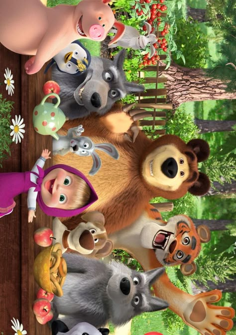 Masha And The Bear Background, Macha And The Bear, Masha And The Bear Party Ideas, Masa And Bear, Marsha And Bear, Masha And The Bear Birthday, Masha Bear, Care Bears Birthday Party, Masha And Bear