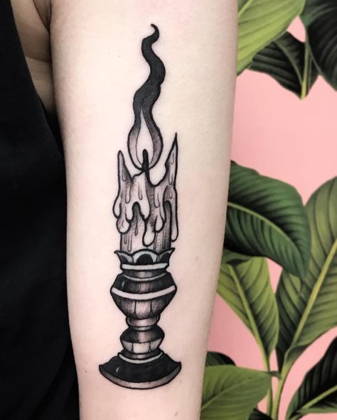 Candle Flame Tattoo, Skull Candle Tattoo, Candle Tattoo Design, Cross Stitch Tattoo, Traditional Skull, Candle Tattoo, Flame Tattoos, Tattoos Skull, Make Tattoo