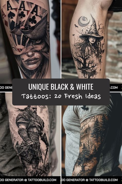 Discover a collection of unique black and white tattoos for men, with a cool casino theme twist. Explore 20 fresh ideas to inspire your next tattoo design. Find the perfect blend of elegance and masculinity in these captivating tattoo concepts. Black Grey Sleeve Tattoo, Surreal Tattoo Men, Two Skeletons Tattoo, Woman Face Tattoo For Men, Mens Sleeve Tattoo Ideas Top 10, Left Arm Sleeve Tattoo Men, Best Sleeve Tattoos Men Black, Skull Leg Sleeve Tattoo, Arm Tattoo Men Forearm Black