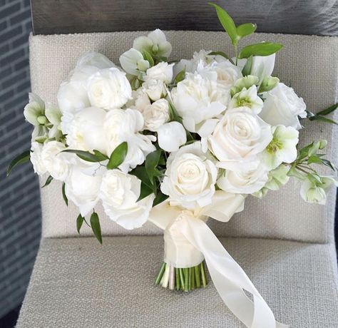 White Fresh Flower Bridal Bouquet, Free Form White Bouquet, Elegant Wedding Boutonniere, Classic White And Green Bouquet, White Rose Peony Bouquet, White Classic Bridal Bouquet, Large White Bouquet, White Hand Bouquet Wedding, Round White Bouquet