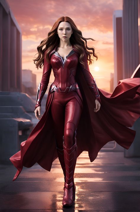 Sci Fi Movie Costumes, Wanda Suit Design, Women Superhero Cosplay, Red Hero Suit, Scarlet Witch Outfit Ideas, Superhero Female Costume, Red Superhero Suit Female, Black Superhero Suit Female, Avengers Suit Ideas