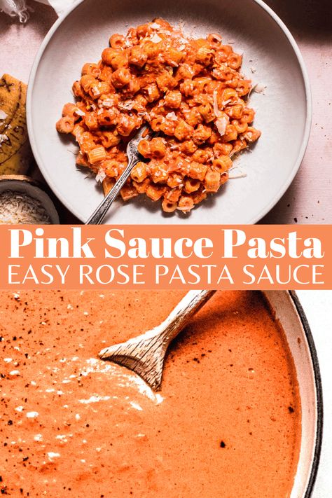 Pasta Recipes Unique, Homemade Pasta With Sauce, Rose Cream Sauce, Rose Spaghetti Sauce, Pink Tomato Sauce, Rose Tomato Sauce, Rose Sauce Pasta Recipes, Blush Pasta Sauce Recipe, Pasta Creamy Sauce