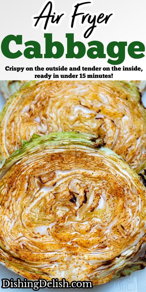 Air Fryer Cabbage, Fryer Cabbage, Vegan Cabbage Recipes, Cabbage Roasted, Roasted Cabbage Recipes, Cabbage Steaks Recipe, Easy Cabbage Recipes, Air Fryer Vegan, Fried Cabbage Recipes