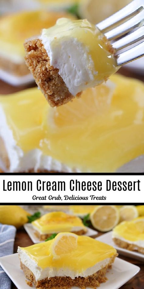 Lemon Lasagna Dessert Graham Crackers, Lemon Pie Graham Cracker Crust, Lemon Cheesecake Squares, Lemon Pie Desserts, Recipes Using Can Lemon Pie Filling, Lemon Dessert With Graham Cracker Crust, Whipped Cream Cheese Dessert, Desserts With Lemon Pie Filling, Lemon Pudding Cheesecake