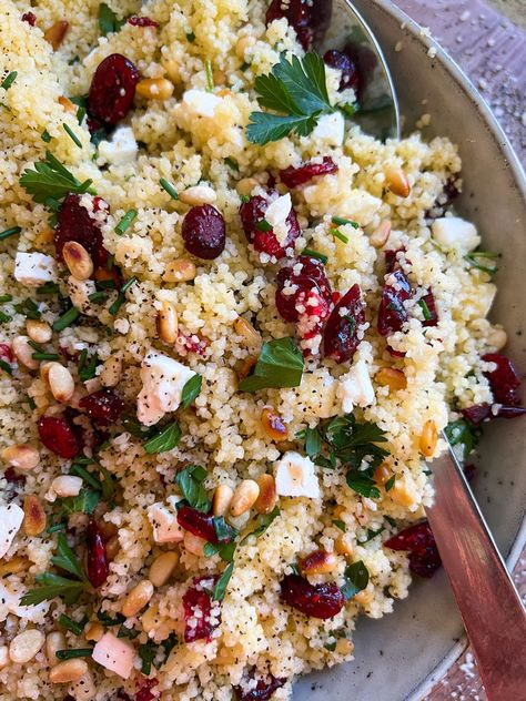 Couscous Fall Salad, Cranberry Orange Couscous Salad, Couscous With Cranberries, Couscous Add Ins, Pearl Cous Cous Salad Roasted Vegetables, Fall Couscous Recipes, Cranberry Couscous Salad, Sweet Couscous Recipes, Autumn Couscous Salad