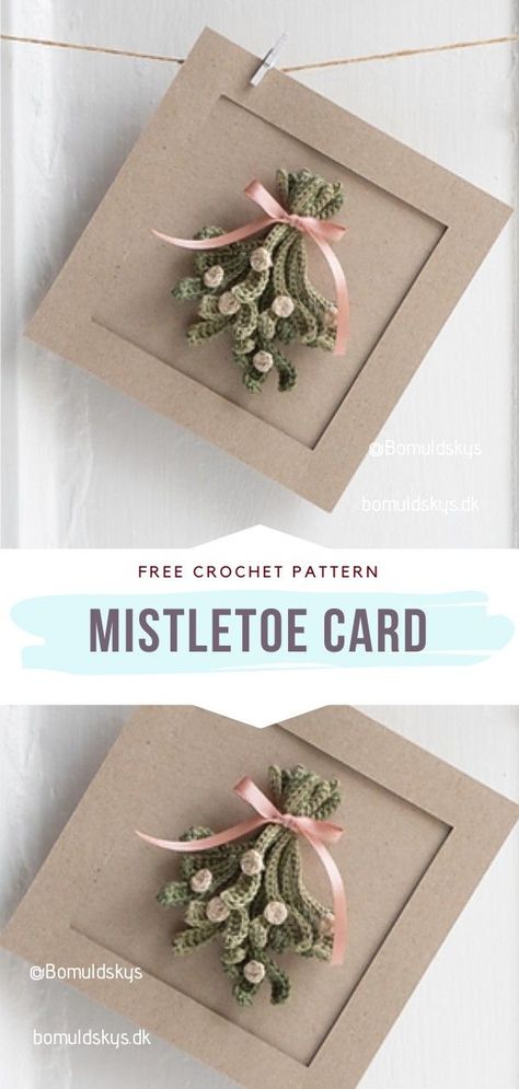 Crochet Mistletoe Card Mistletoe Crochet Pattern, Crochet Christmas Cards Ideas, Christmas Crochet Ornaments Free, Crochet Mistletoe Pattern Free, Crochet Greeting Cards, Crochet Christmas Cards, Mistletoe Crochet, Crochet Mistletoe, Christmas Card Crochet