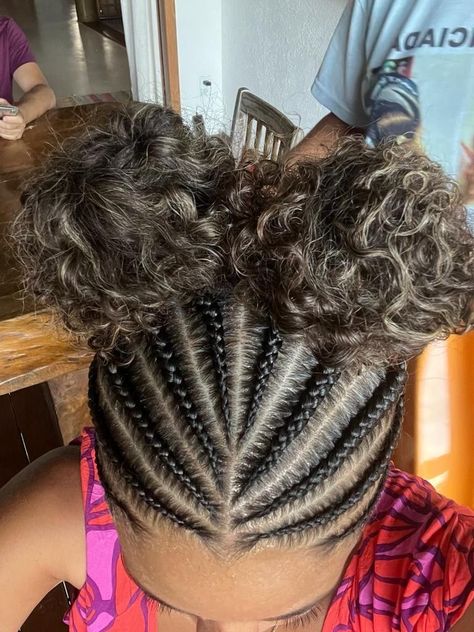 Braided Hairstyles For Natural Curls, Natural Hair Styles With Cornrows, Halfway Braided Hairstyles, Front Braids Into Ponytail, Braided Hairstyles For The Pool, Black Hair Cornrow Styles, Half Head Braids Natural Hair, Cornrow Curly Hair, 3c Braided Hairstyles