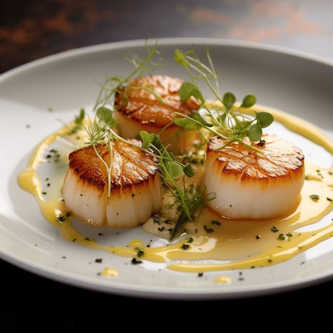 Authentic Napa Valley Recipes | Napa Home Chef Scallop Main Course, Gourmet Scallop Recipes, Scallop Starter Recipes, Yacht Chef Recipes, Christmas Starters Ideas Fine Dining, Fine Dining Appetizers Ideas, Asian Scallop Recipes, Scallop Presentation, Entree Plating