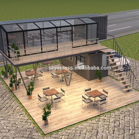 two-story Pop-up container coffee restaurant bar cafe Kiosk,Booth Use steel prefabricated houses https://m.alibaba.com/product/1600070579730/two-story-Pop-up-container-coffee-restaurant-bar.html?__sceneInfo={"cacheTime":"1800000","type":"appDetailShare"} Kiosk Design Ideas Architecture, Shipping Container Restaurant, Container Coffee Shop, Rooftop Restaurant Design, Coffee Restaurant, Cafe Exterior, Container Restaurant, Container Cafe, Outdoor Restaurant Design