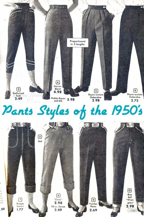 One of the most desired, and often most misunderstood, articles in the vintage wardrobe are the trousers. Today I’m going to delve a little bit into the basics of the transition of trousers f… 40s Mode, 1950 Fashion, Vintage Fashion 1950s, Capri Trousers, Women Trousers, Fashion 1950s, Vintage Trousers, 1950s Style, Vintage Wardrobe