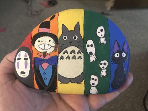 Studio Ghibli Rock Painting, Studio Ghibli Art, Anime Crafts, Heart Painting, Ghibli Art, Beautiful Stones, Rock Painting Designs, Kindness Rocks, Rock Painting Ideas