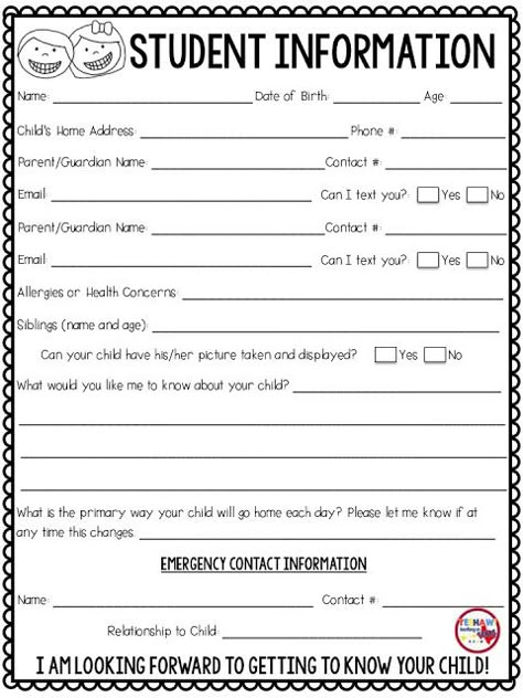 Student Information Form Freebie                                                                                                                                                     More Student Info Sheet, Daycare Printables, Student Information Form, Student Information Sheet, In Home Daycare, First Classroom, Home Day Care, Starting A Daycare, Child Care Center