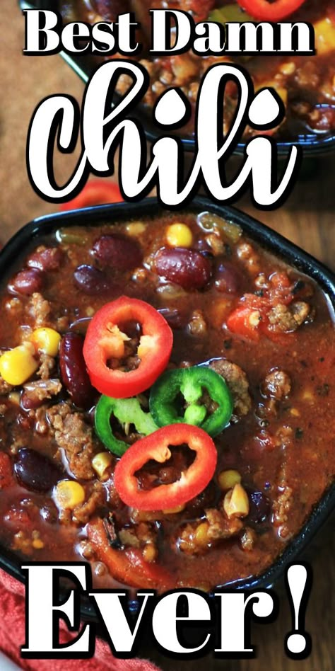 The Best Chilli On Earth, Savory Chili Recipe Crockpot, Gameday Chili, Best Damn Chili, Best Damn Chili Recipe, Game Day Chili Recipe, Best Ever Chili, Chili Charcuterie, Chili Cookoff Ideas